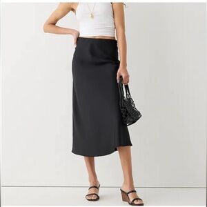 Black Midi Silky Slip Skirt